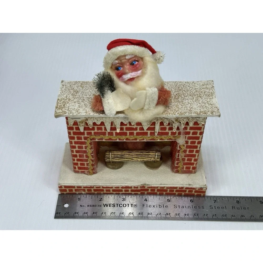 Vintage Christmas Tree Santa Claus & Fireplace Decoration Made In Japan